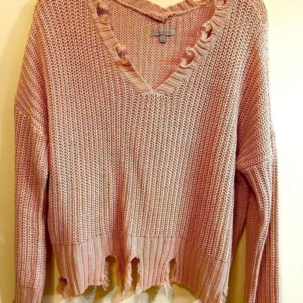 Wonderly V neck long sleeve Chewed Hem Sweater